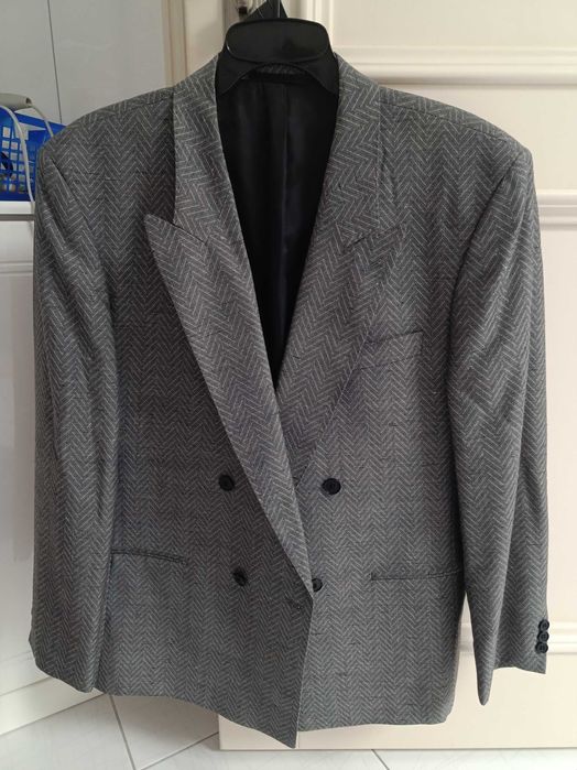 Świetna marynarka męska, szara, rozmiar L, żywa wełna i wiskoza