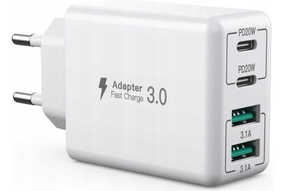 Ładowarka ścienna 40W 2x USB-C 2x USB-A szybkie ładowanie