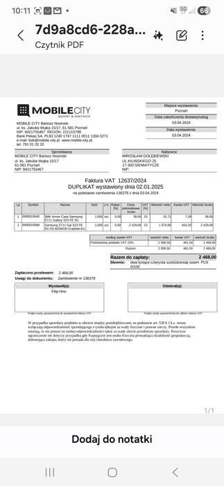 Samsung Galaxy S23FE 256 gb na gwatancji