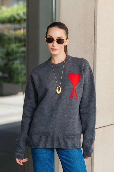 Светр бавовняний сірий м'який Ami Paris