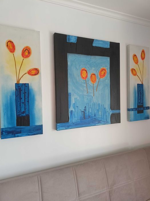 Tela/quadro azul com flores