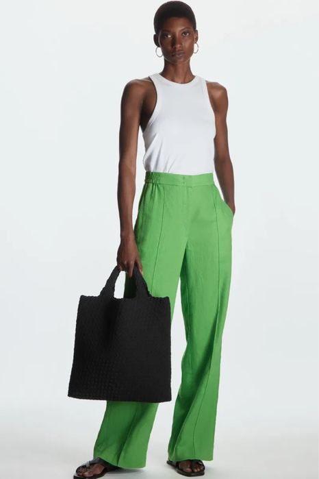 Cos льняні штани прямого крою лляні широкі штани льняные брюки штаны