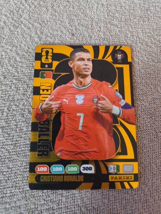 Karta Cristiano Ronaldo Golden baller karta nr. 8 FIFA panini world cup 2026 z błędem fabrycznym