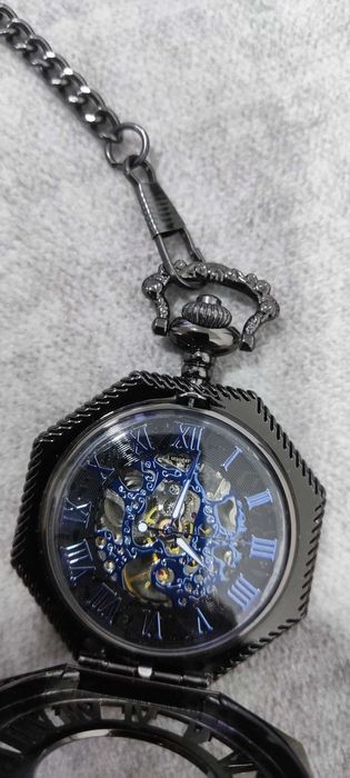 Relógio de Bolso Esqueleto Steampunk Hexagonal Azulão – Vintage