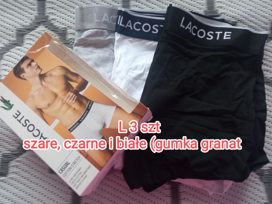 Lacoste Bokserki białe + szare + czarne rozmiar L, patrz fotki i opis