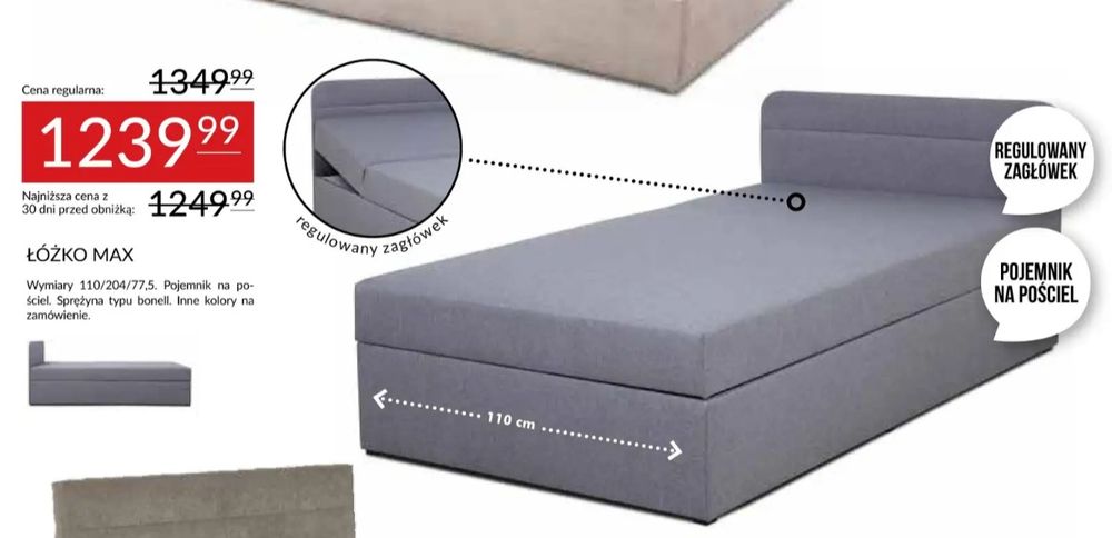 Tapczan szary Abra, regulowany