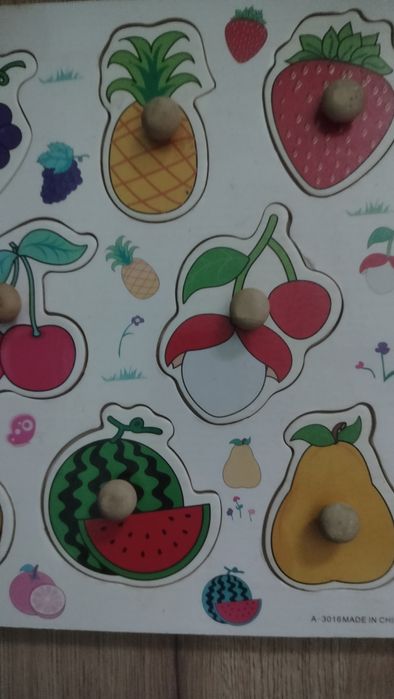 Klocki edukacyjne układanka drewno owoce