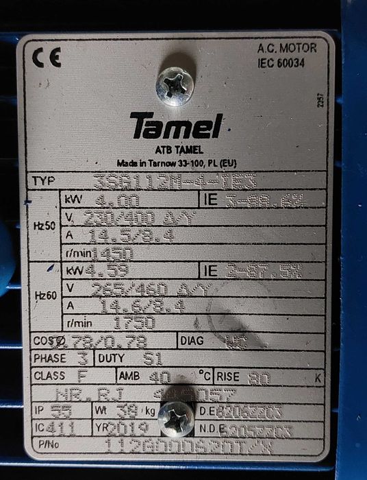 Silnik Tamel 4kW/1450 3SG112M-4-IE3 Nowy
