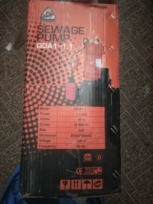 Фекальний насос DELTA QDA 1.1 кВт з подрібнювачем+рукав 25м+трос 5м+за