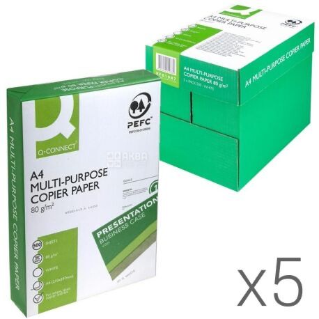 Папір Бумага Q-CONNECT Multi-Purpose, Упаковка 5 шт. х 500 аркушів, офісний білий, А4