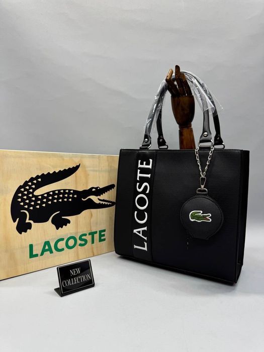 Сумка большая черная женская Lacoste 2в1  Шопер Лакоста