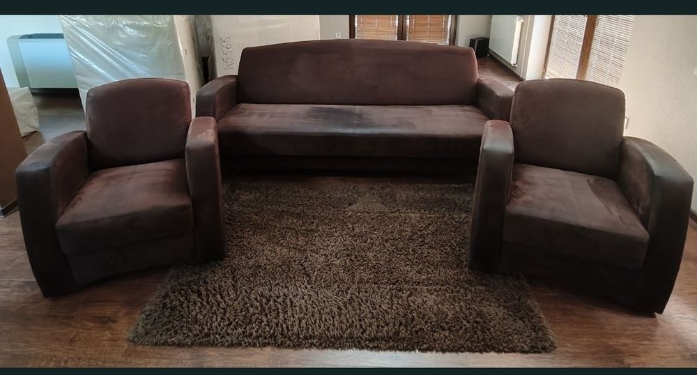 Zestaw wypoczynkowy sofa kanapa fotele pufa