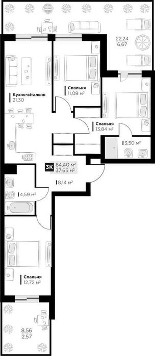 Продаж 3 кім. квартири Perfect Life Винники 84,4 м2