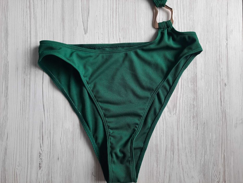 Зеленый купальник монокини на одно плечо L XL в рубчик мягкая чашка