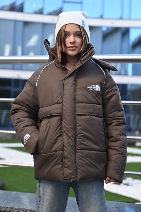 Зимова тепла куртка на дівчинку 152 158 164 170 176 шоколад чорний