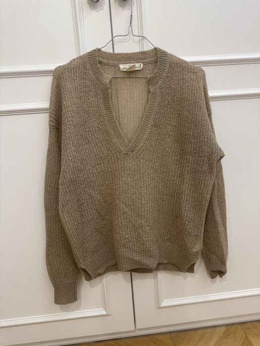 bezowy brazowy sweter h&m moher moherowy s m old money