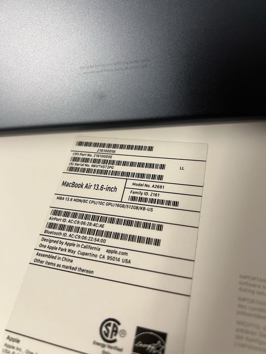 MacBook Air M2 16/512gb. 8CPU/10GPU. Идеальное состояние.