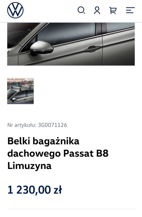 Bagażnik dachowy, belki dachowe VW Passat B8