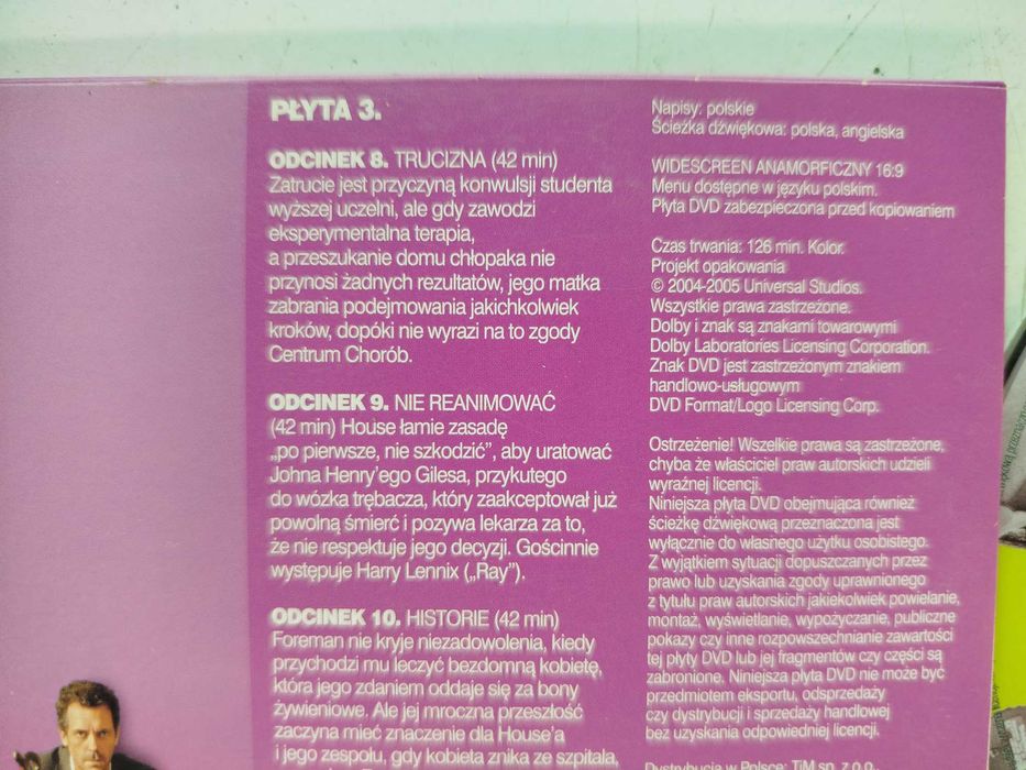 Dr House Sezon Pierwszy Płyta 3 DVD koperta