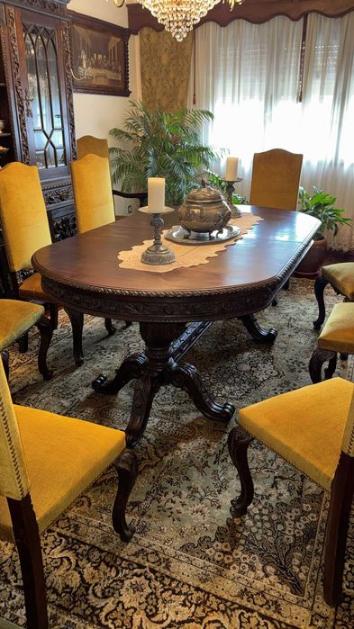 Mesa de Jantar Renascença + 10 Cadeiras | 10 Lugares | Madeira Maciça
