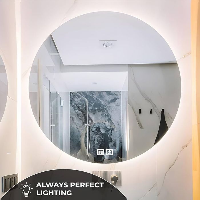 Lustro łazienkowe Bayt 60 cm Led podgrzewane okrągłe przeciwmgielne