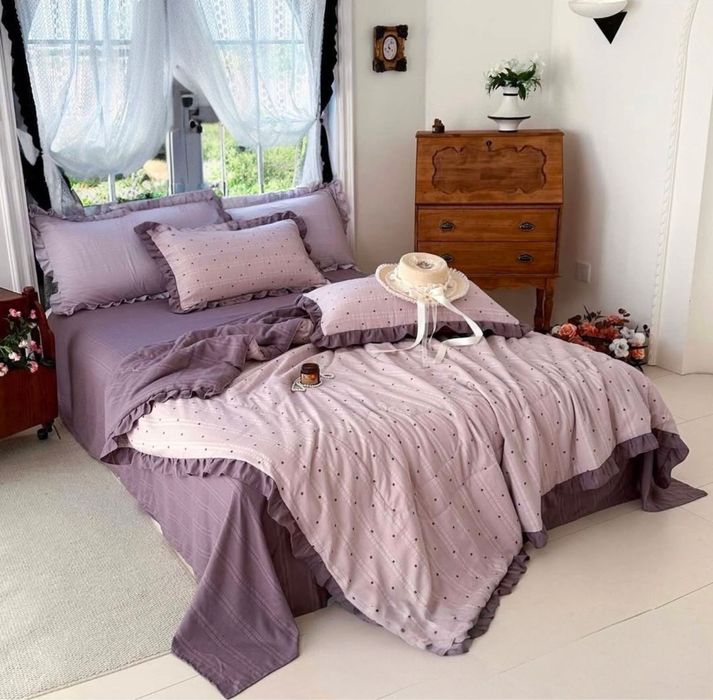 Комплект муслінової постільної білизни з літньою ковдрою,Топ подарунок