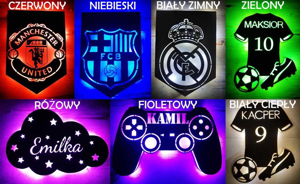 Lampka LED, drewniana,mbaterie, rakieta, imienna, 7 kolorów, 6 frontów