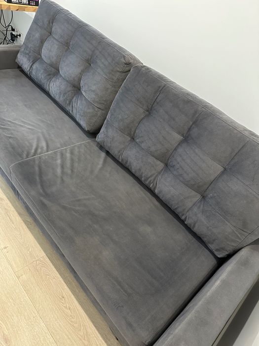 Kanapa szara z funkcją spania, pojemnik