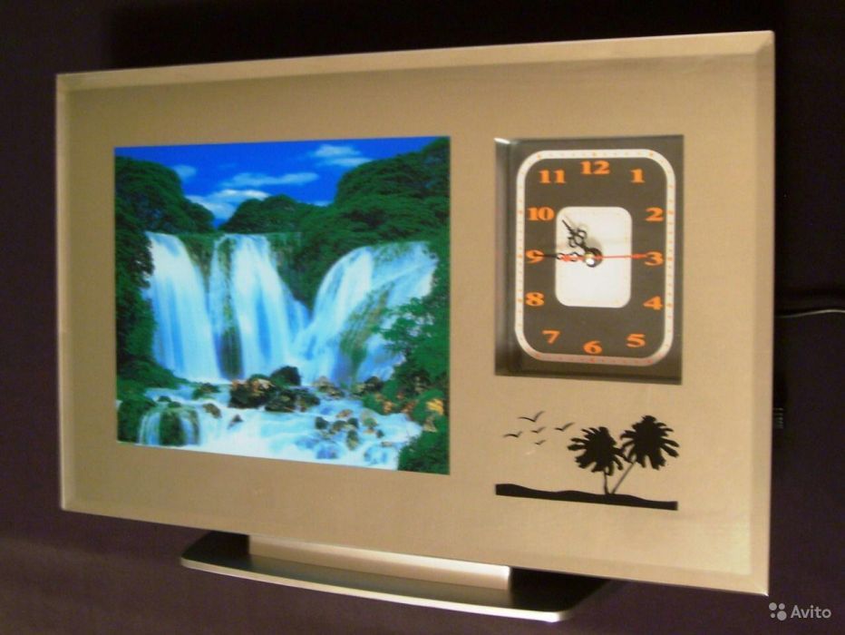 Часы- картина с подсветкой "Водопад" с часами.