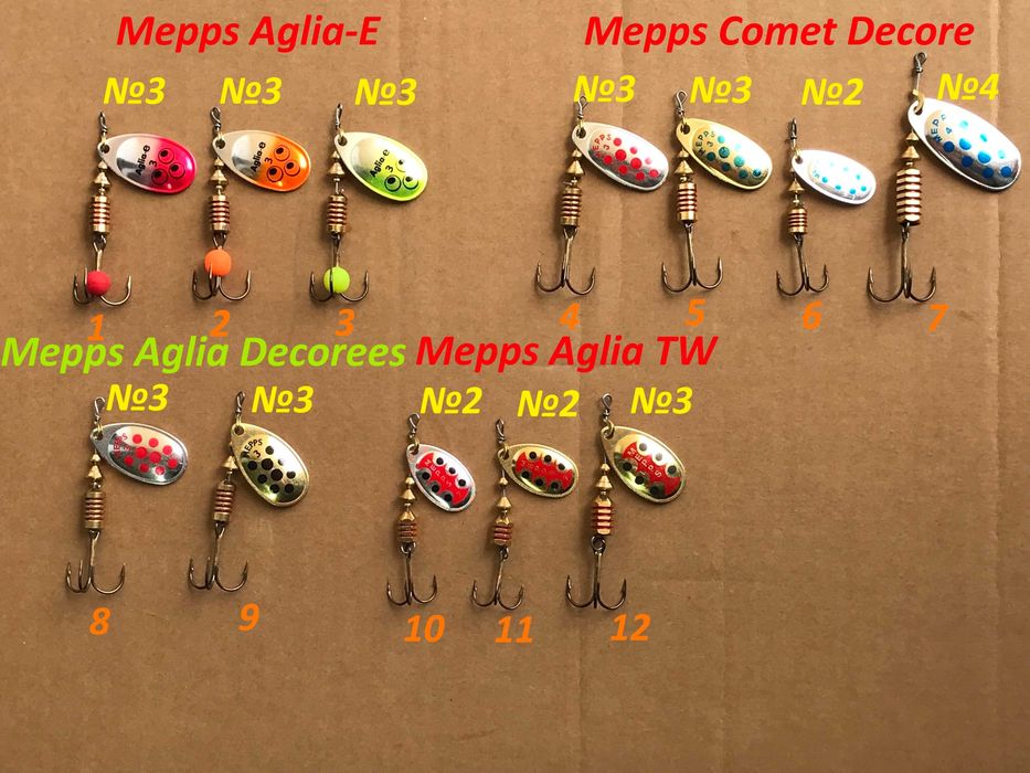 Mepps Aglia Fluo, Long, Comet Decore, Decorees, Black Fury, Syclops ...