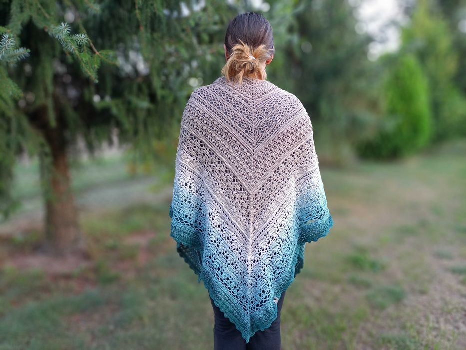 Chusta Ombre, ręcznie robiona na szydełku, szydełko, Handmade