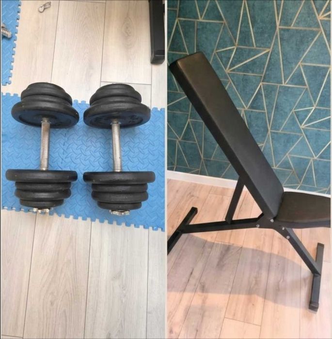 Ławeczka skos hantle żeliwne 45kg zestaw