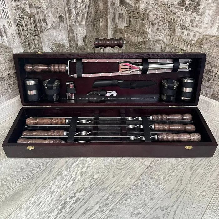 Набори шампурів у дерев’яному кейсі,  подарунок чоловіку на Новий Рік