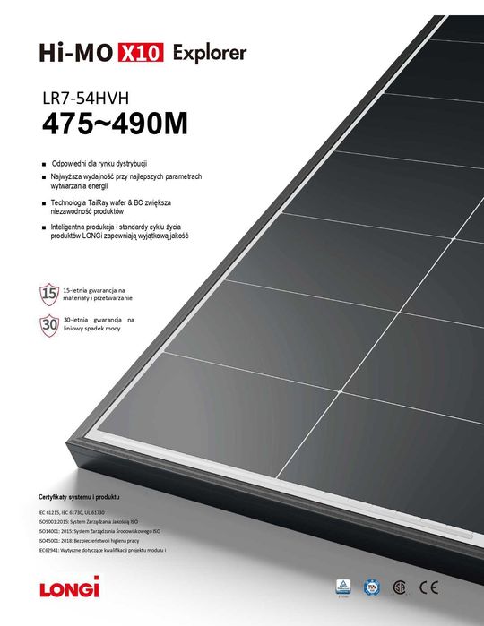 Panel fotowoltaiczny Longi-480W LR7 54HVH 480M Czarna rama