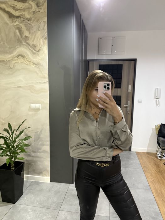 Koszula satynowa Zara khaki