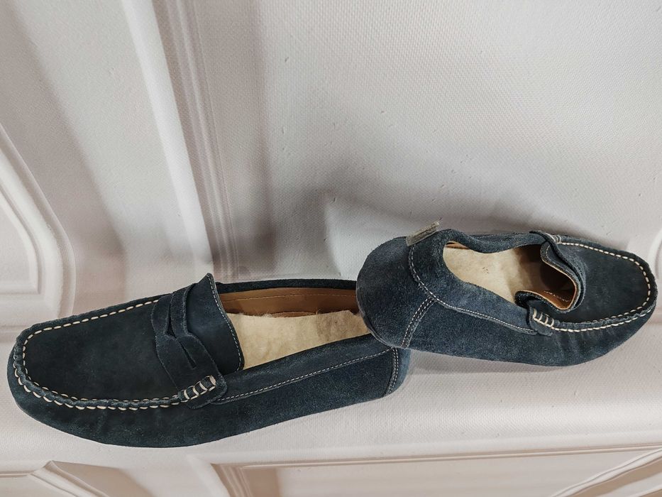Skórzane granatowe buty loafersy unisex rozmiar 41