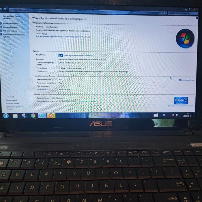 Laptop Asus model X53T działa dysk SSD