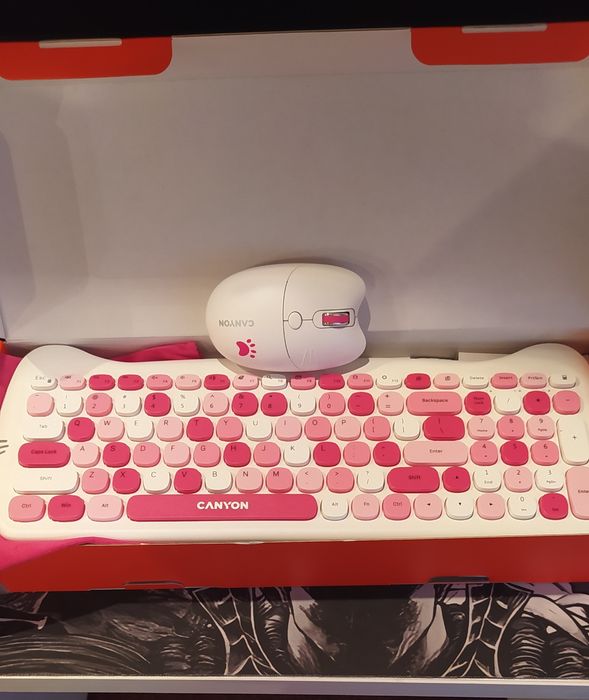 Zestaw klawiatura i mysz HSET-W6 Pink z podkładką