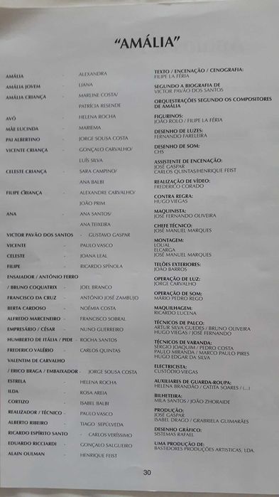 Amália - O musical de La Feria - Programa