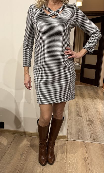 sukienka ołówkowa, pepitka , włoska, rozmiar  34/XS