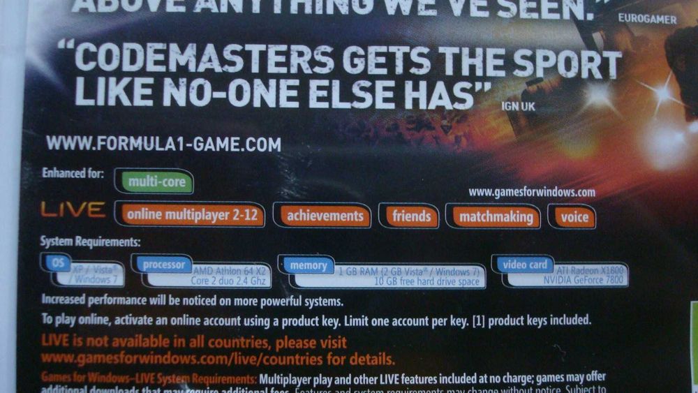 Jogo Formula 1 2010 e SIM CITY para PC