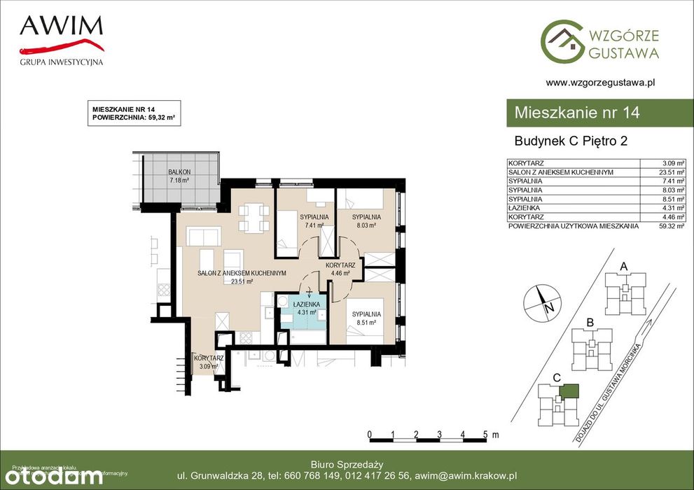 4-pokojowe mieszkanie 59,32m2-C14