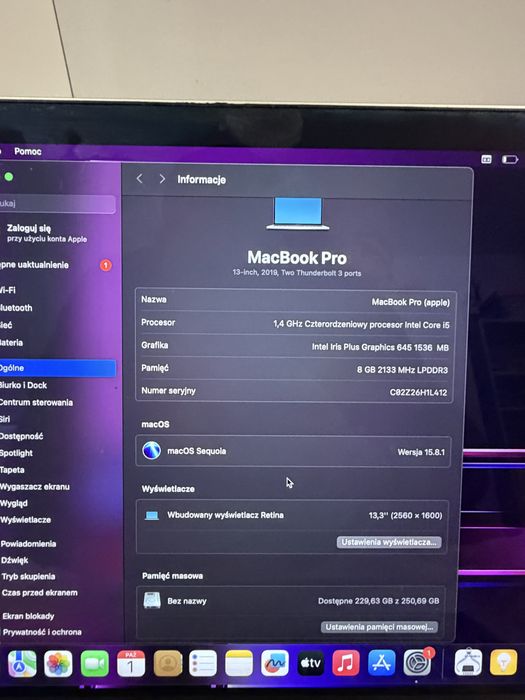 Macbook Pro 13” 2019 Touch Bar i5/8/256gb