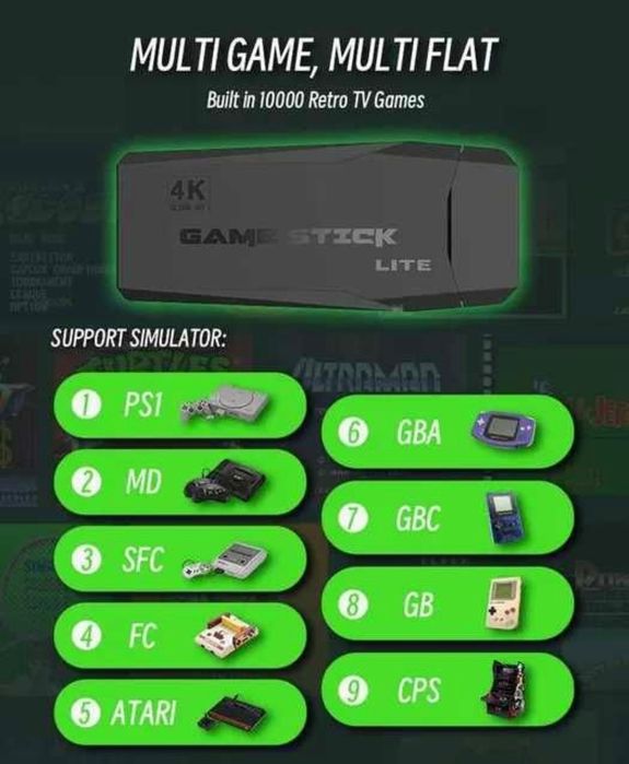 Cartão de memória 64GB com 10000 jogos para consola retro Game Stick 4K Lite