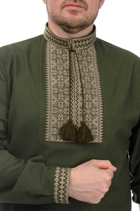 Чоловіча вишиванка колір хакі (Мужская сорочка вышиванка) цвет хаки