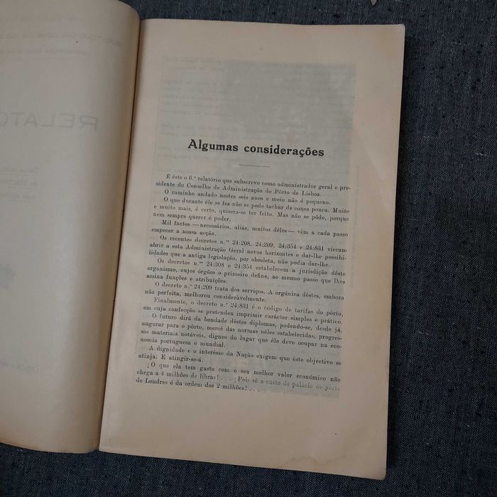 Relatório M.O.P./Administração Geral Porto Lisboa 1934