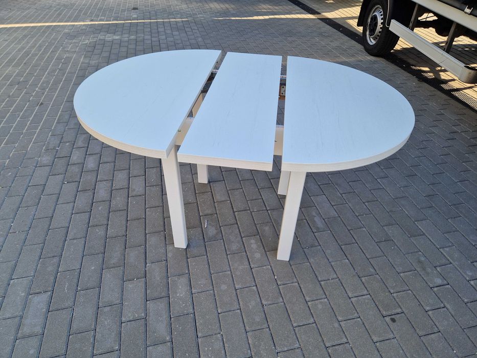 Stół okrągły rozkładany + 4 krzesła, biały+szary, dostawa cała POLSKA