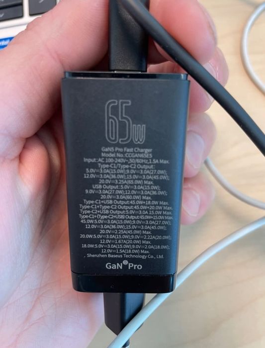 Carregador 65w USB Baseus para computador portátil ou smartphone