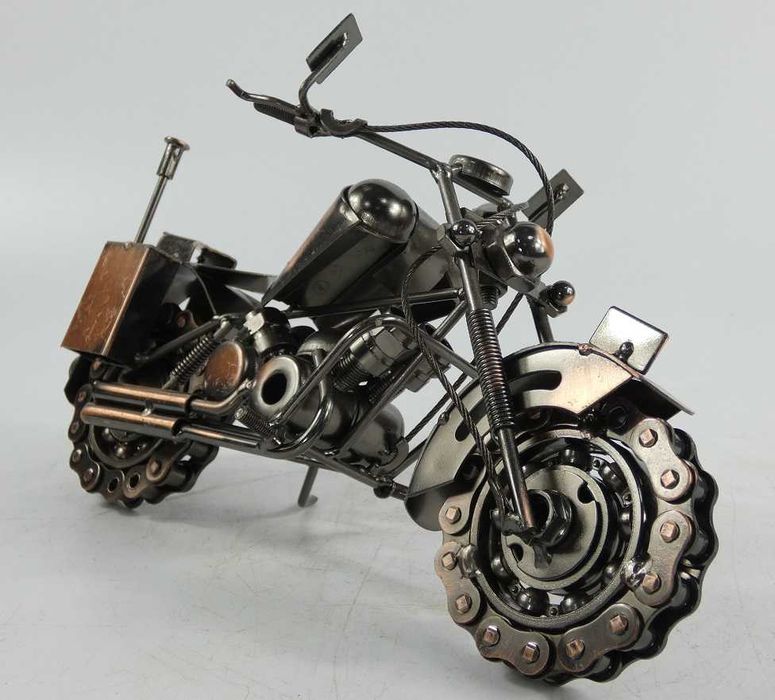Metalowy miedziany MOTOCYKL retro pojazd 28 cm motor