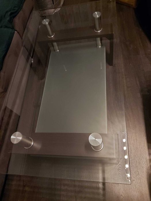 Stolik kawowy / ława szklana 120x60x45 cm z półką brąz wenge agata meble